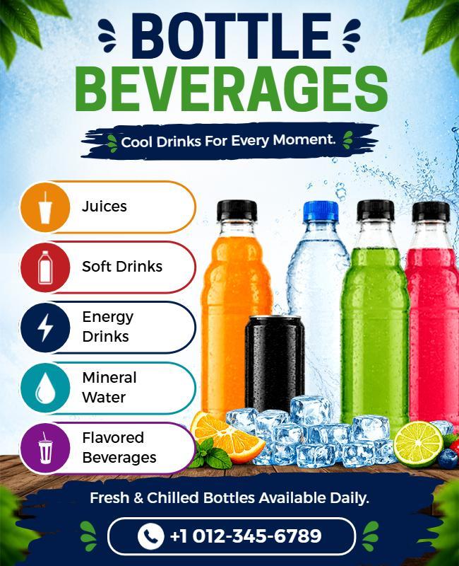 Refreshing Bottle Beverages Promotion Poster Template