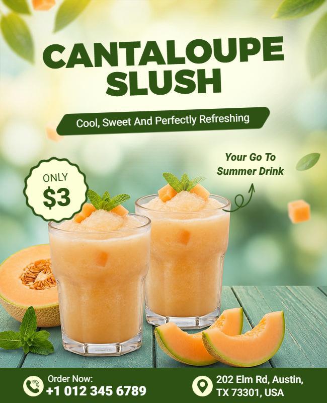 Refreshing Cantaloupe Slush Beverage Promotion Flyer Template