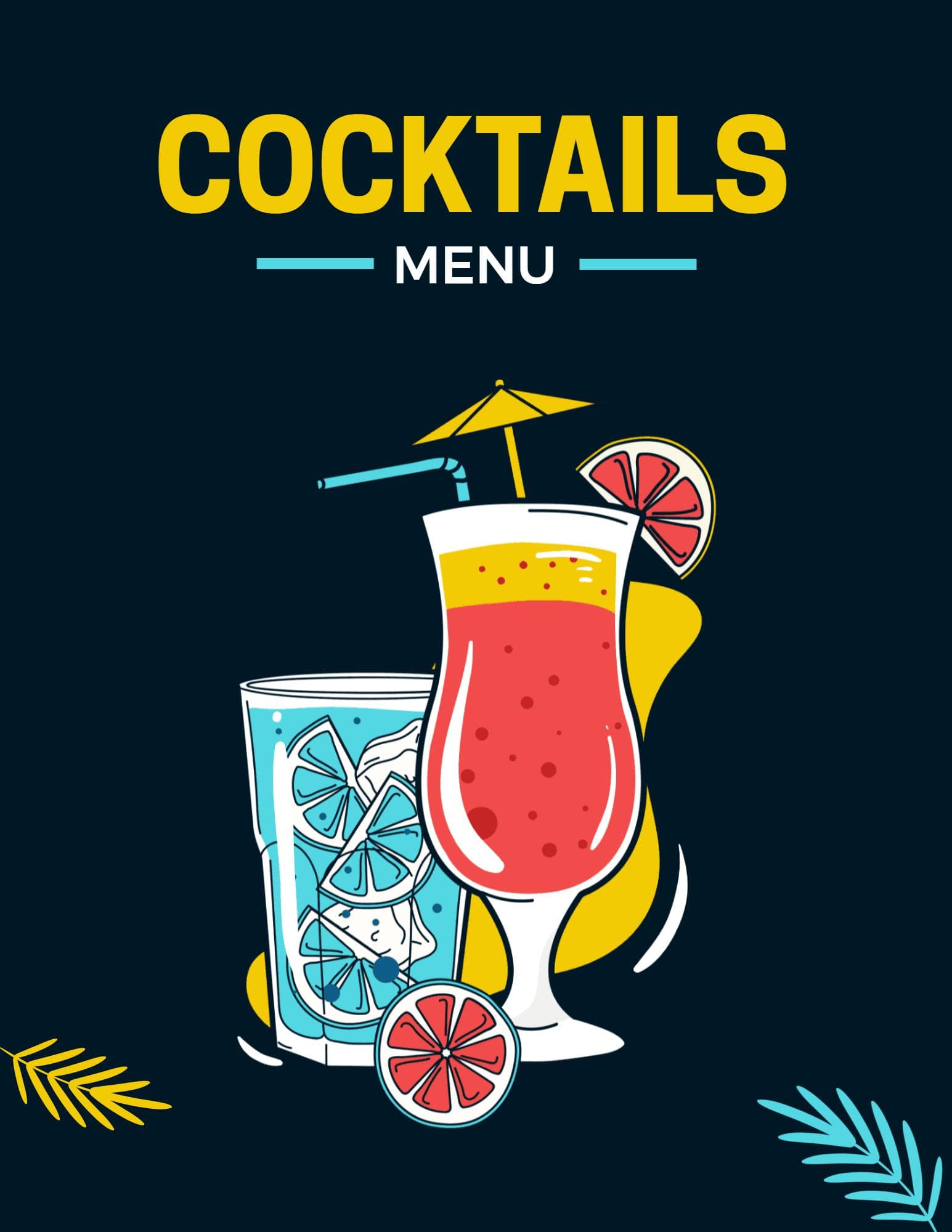 Refreshing Citrus and Classic Cocktails Featuring Unique Blends Cocktail Menu Template