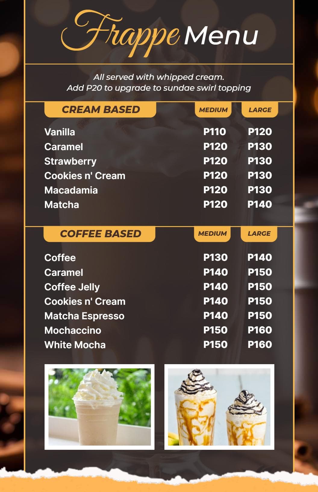 Refreshing Coffee and Creamy Frappe Selections Cafe Menu Template
