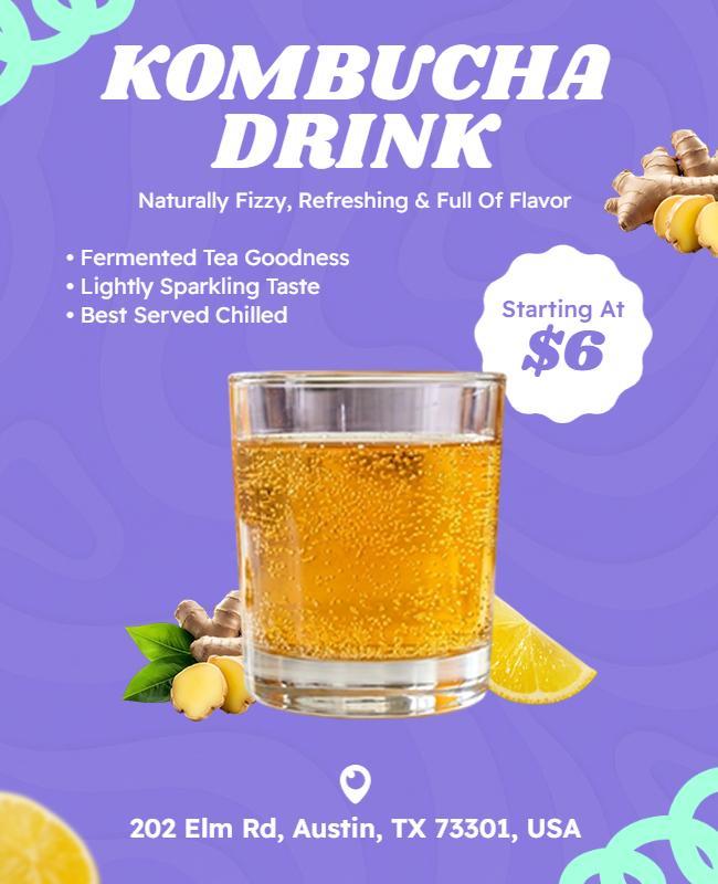 Refreshing Fizzy Kombucha Beverage Poster Template