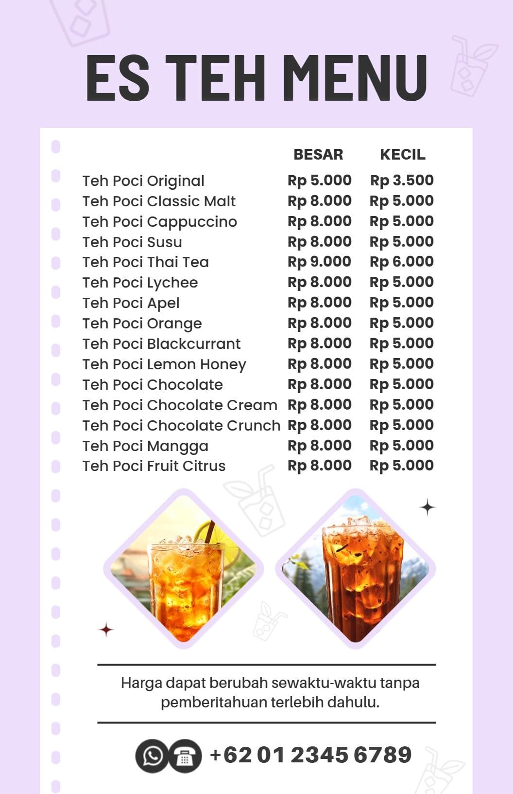 Refreshing Fruit and Classic Flavors Tea Selections Tea Menu Template