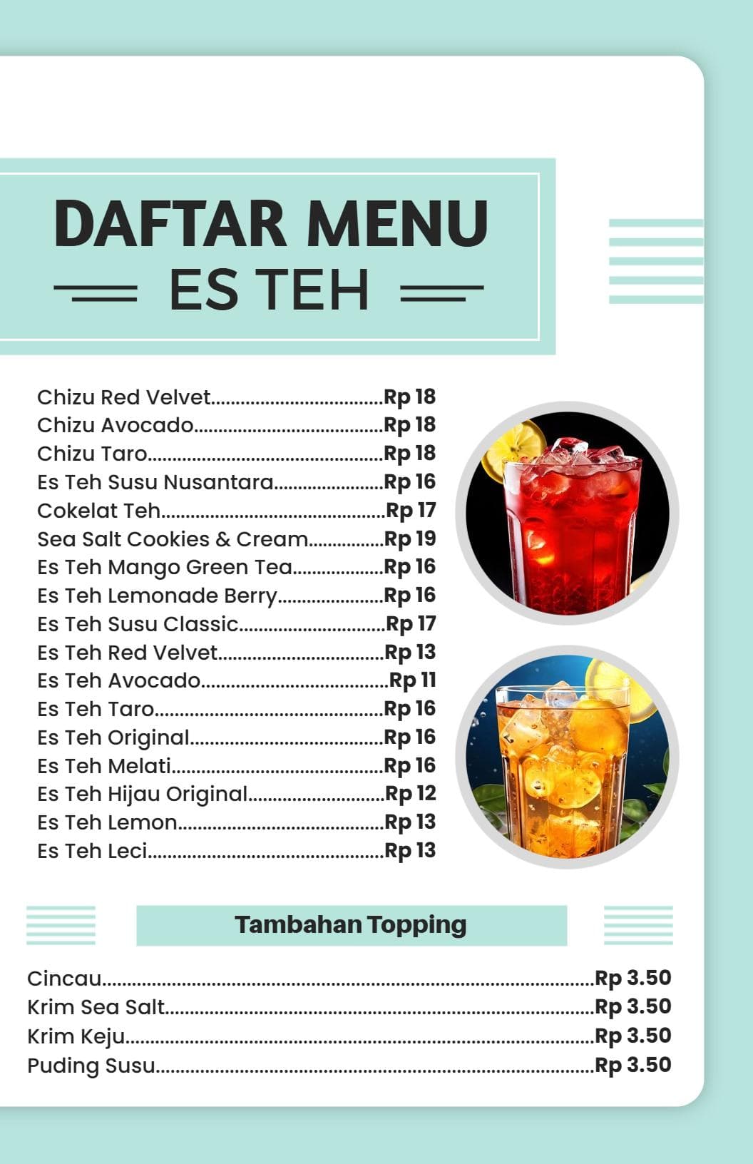 Refreshing Fruit and Creamy Tea Variations for Every Taste Tea Menu Template