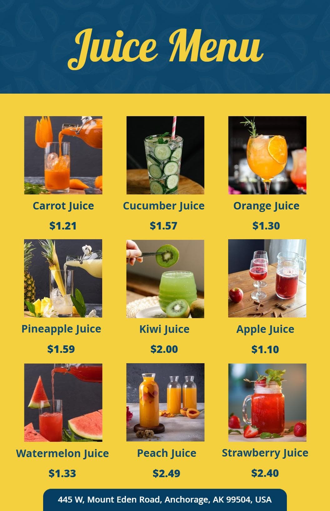 Refreshing Fruit and Veggie Juices with Unique Flavors Juice Menu Template