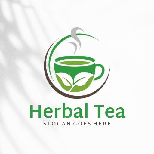 Refreshing Green Herbal Tea Cup with Leaf Design Logo Template