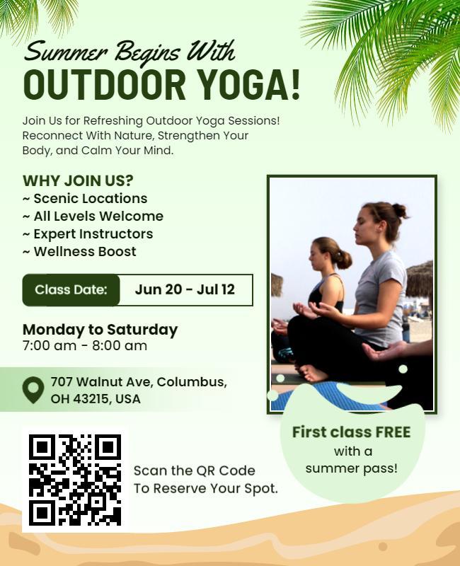 Refreshing Green Outdoor Yoga Session Announcement Poster Template