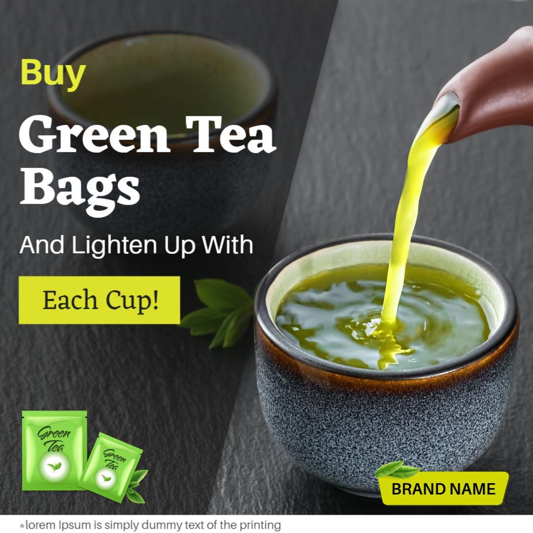 Refreshing Green Tea Bags for Healthy Living Ad Template