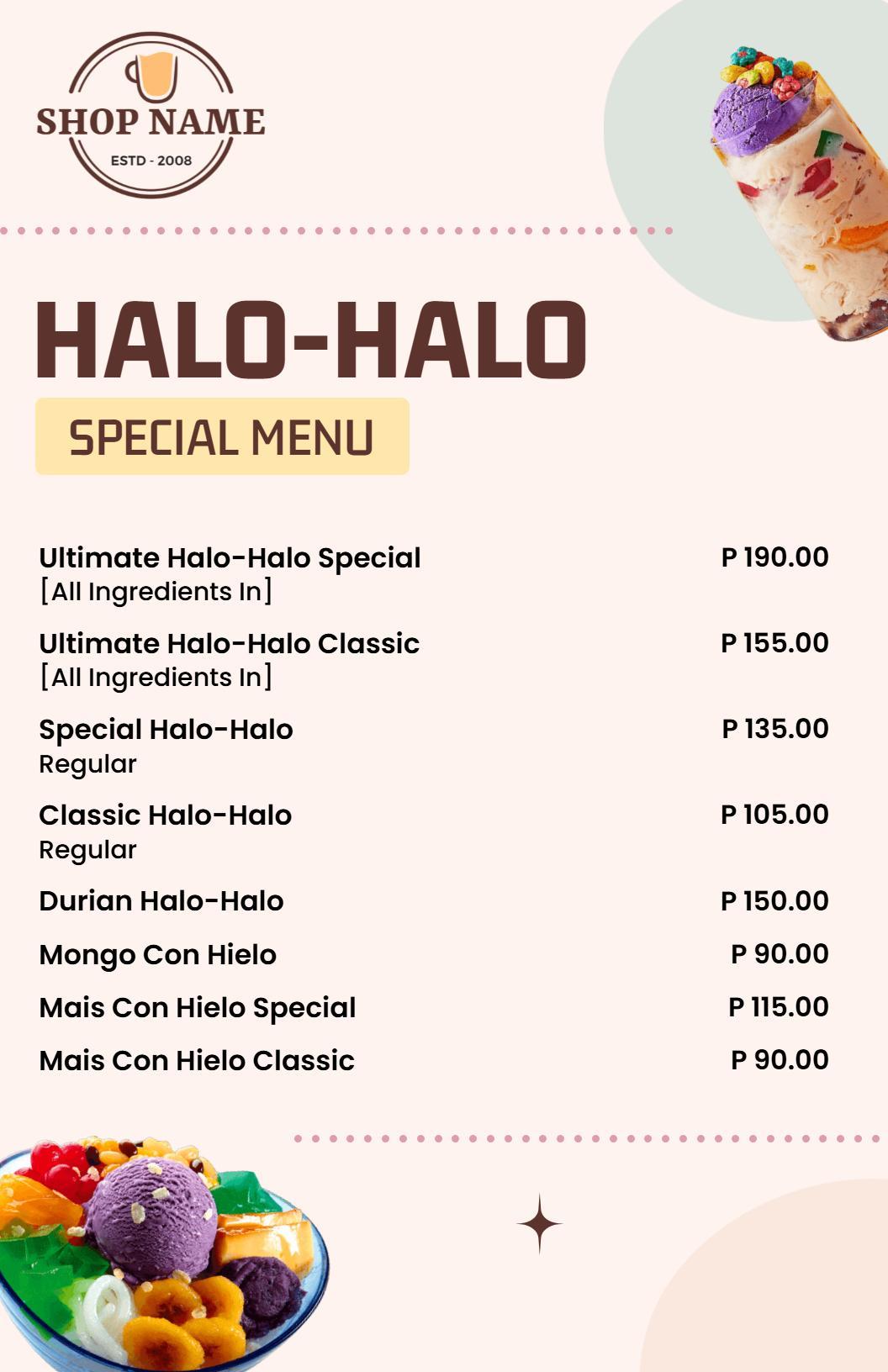Refreshing Halo-Halo Dessert and Beverage Options Special Menu Template