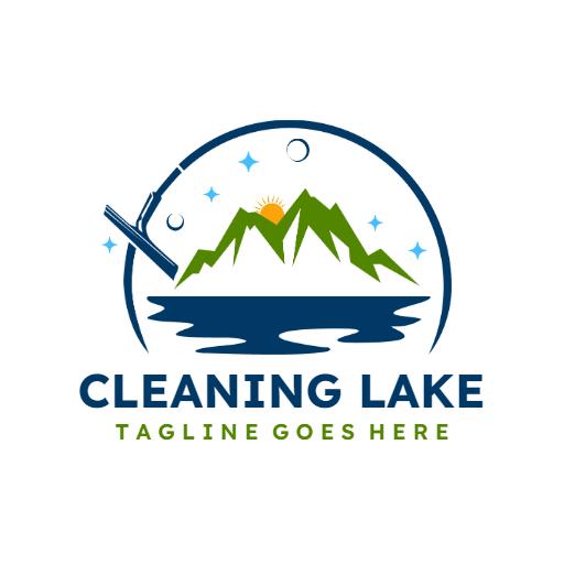 Refreshing Lake Scene with Mountains Representing Cleaning Service Logo Template