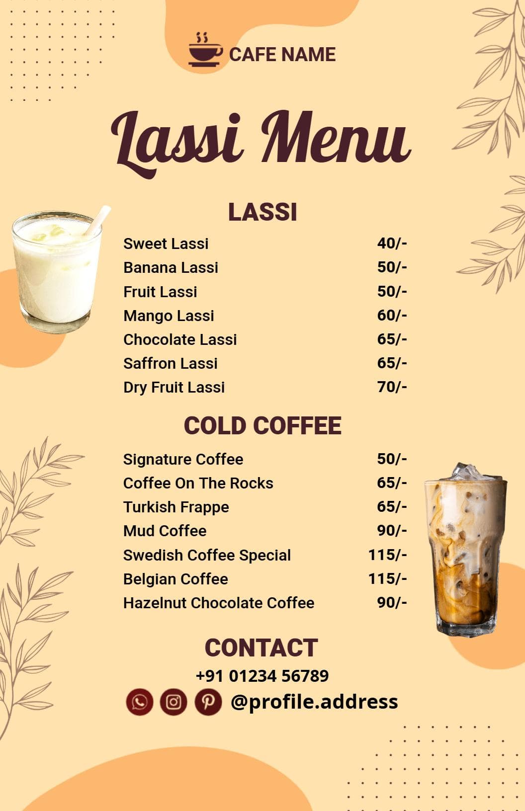 Refreshing Lassi Varieties with Sweet and Fruity Options Indian Cuisine Menu Template