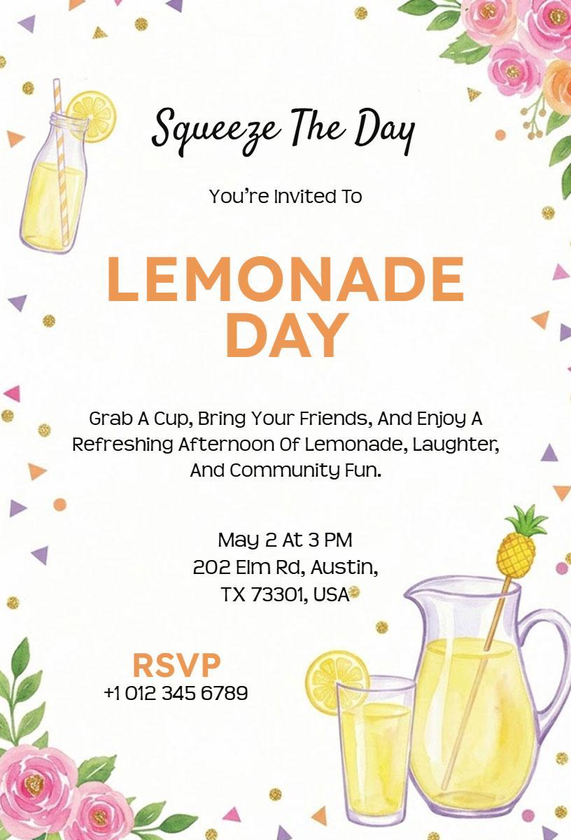 Refreshing Lemonade Day Community Fun Event Invitation Template