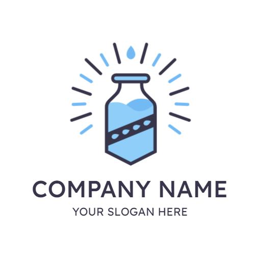Refreshing Light Blue Milk Bottle with Radiating Elements Logo Template