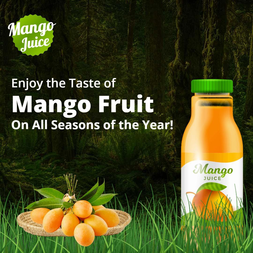 Refreshing Mango Fruit Juice Advertisement for All Seasons Ad Template