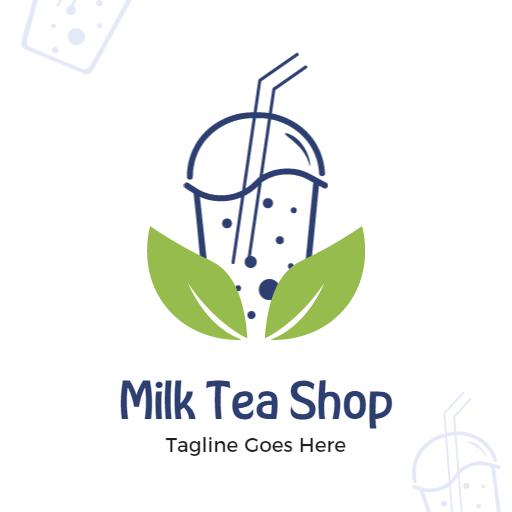 Refreshing Milk Tea Drink Surrounded by Green Leaves Logo Template