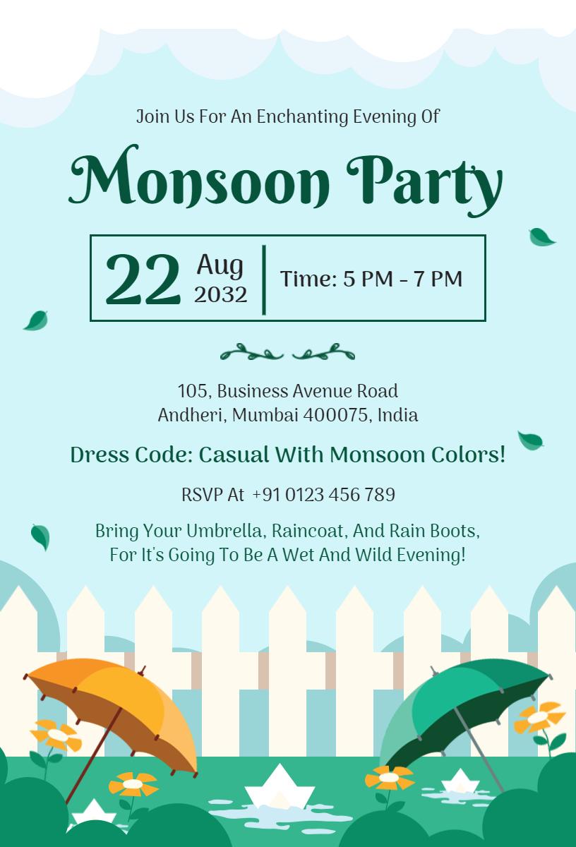 Refreshing Monsoon Celebration Fun Party Invitation Template