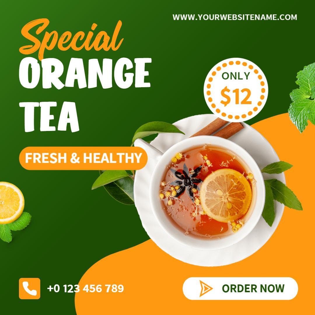 Refreshing Orange Tea Promotion with Fresh Ingredients Ad Template