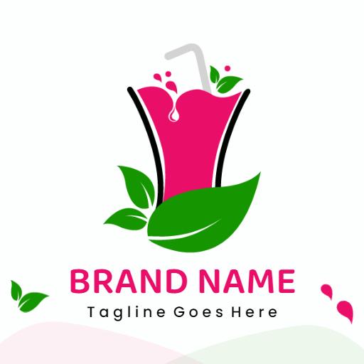 Refreshing Pink Flower Juice Design with Leaves Logo Template