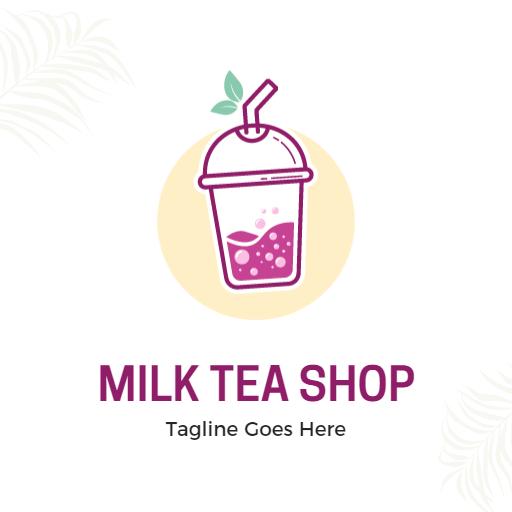 Refreshing Purple Milk Tea Drink in a Cozy Shop Logo Template