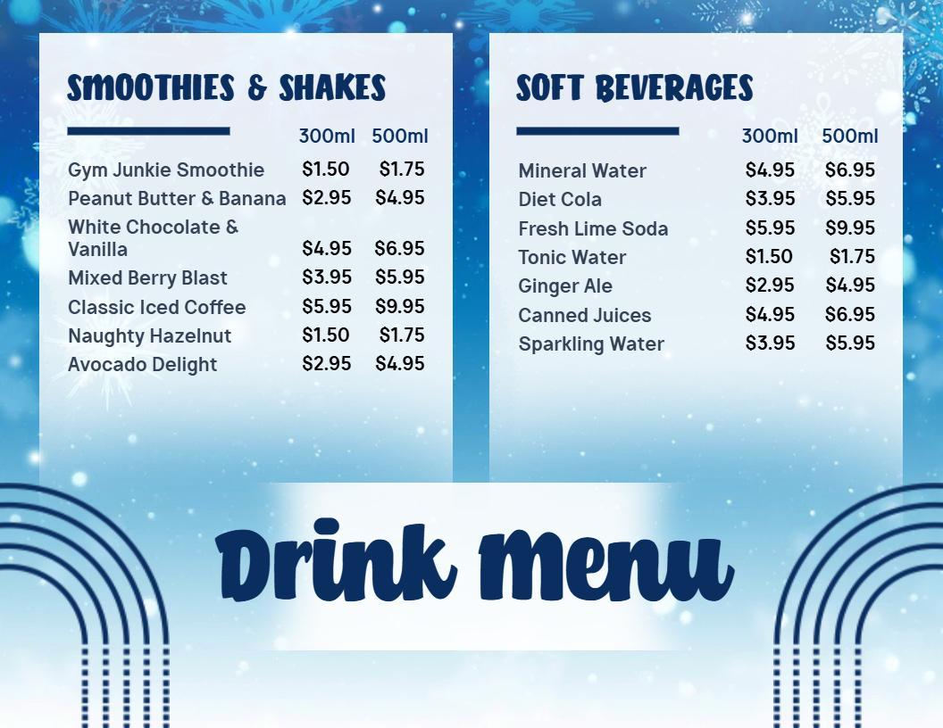 Refreshing Smoothies and Soft Beverages Selection Drink Menu Template