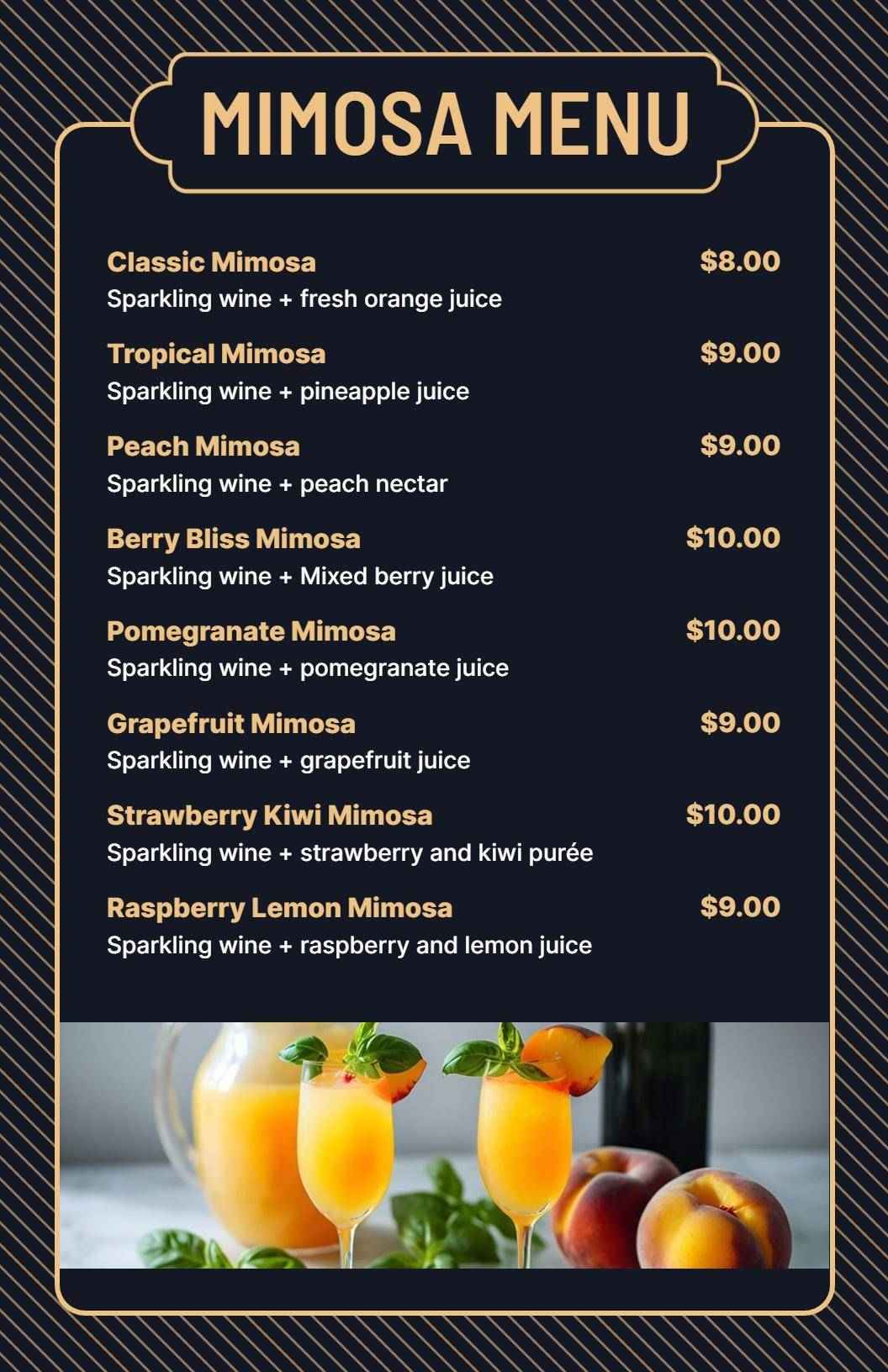 Refreshing Sparkling Cocktails with Fruity Flavors Cocktail Menu Template