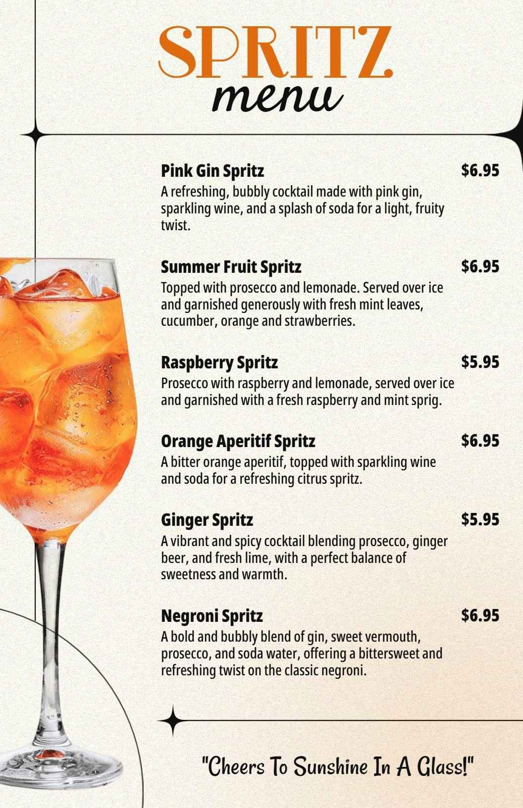 Refreshing Spritz Cocktails with Fruity and Herbal Flavors Cocktail Menu Template