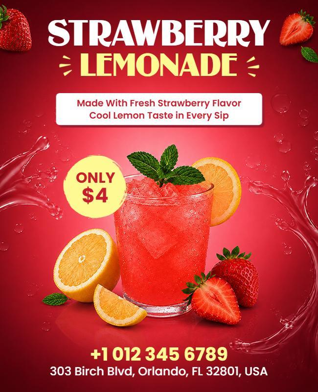 Refreshing Strawberry Lemonade Sale Poster Template