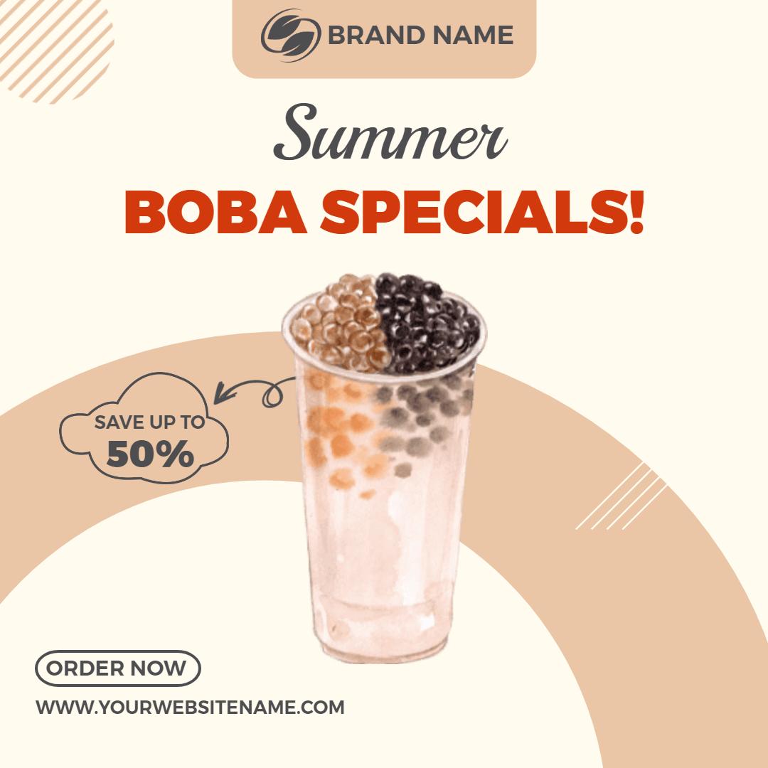 Refreshing Summer Boba Specials Offer with Discount Ad Template