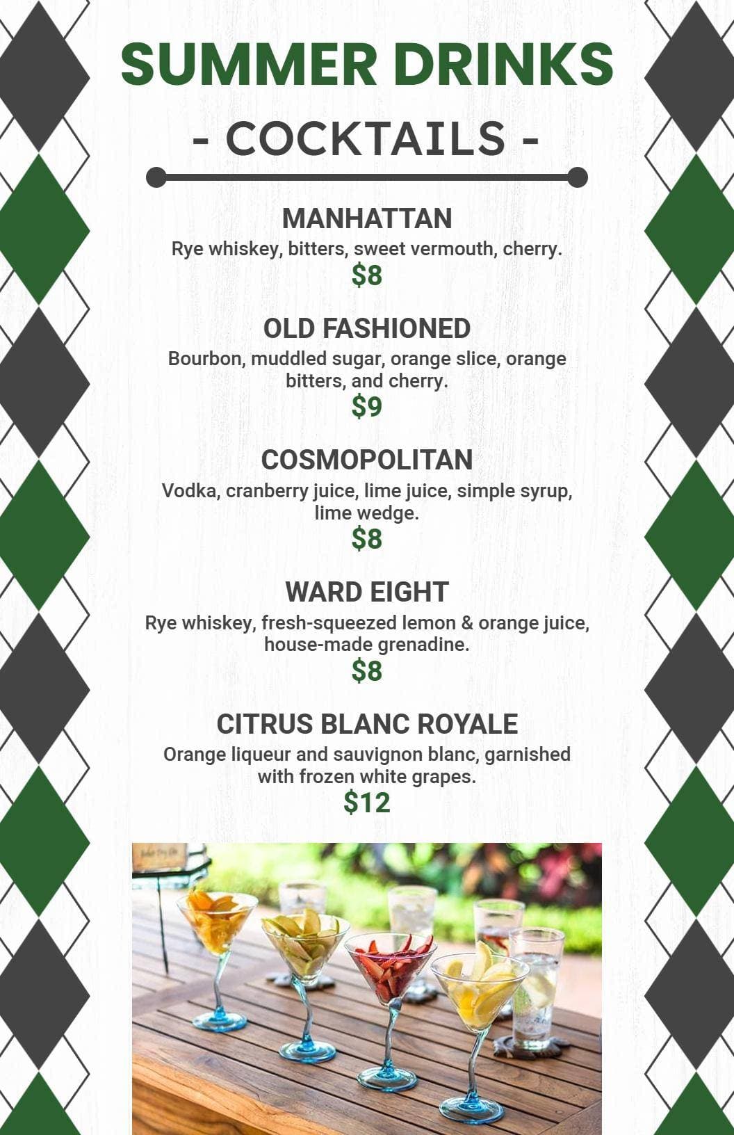 Refreshing Summer Cocktail Creations for Every Occasion Cocktail Menu Template