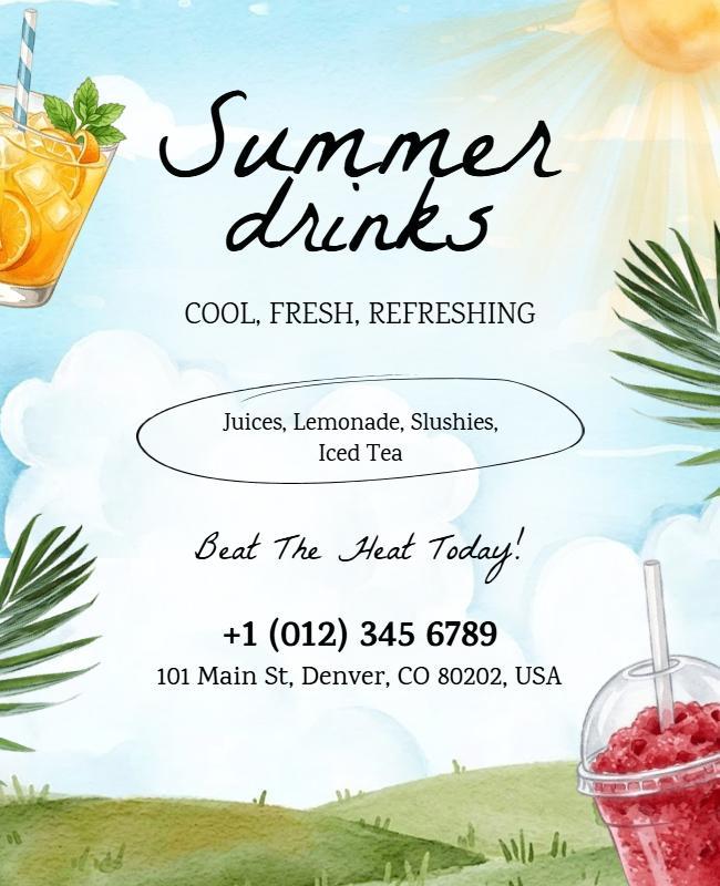 Refreshing Summer Drinks Promotion Poster Template