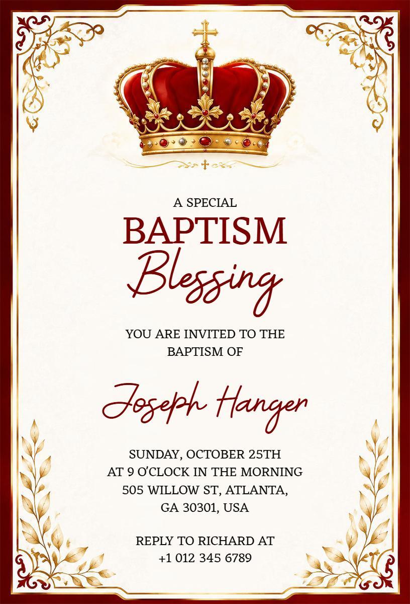 Regal Crown Baptism Celebration Blessing Invitation Template