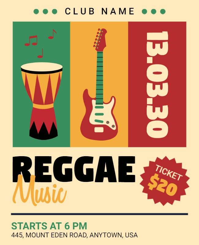 Reggae Music Event Flyer with Instruments Template