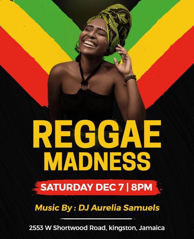 Vibrant Reggae Madness Music Event Flyer Template