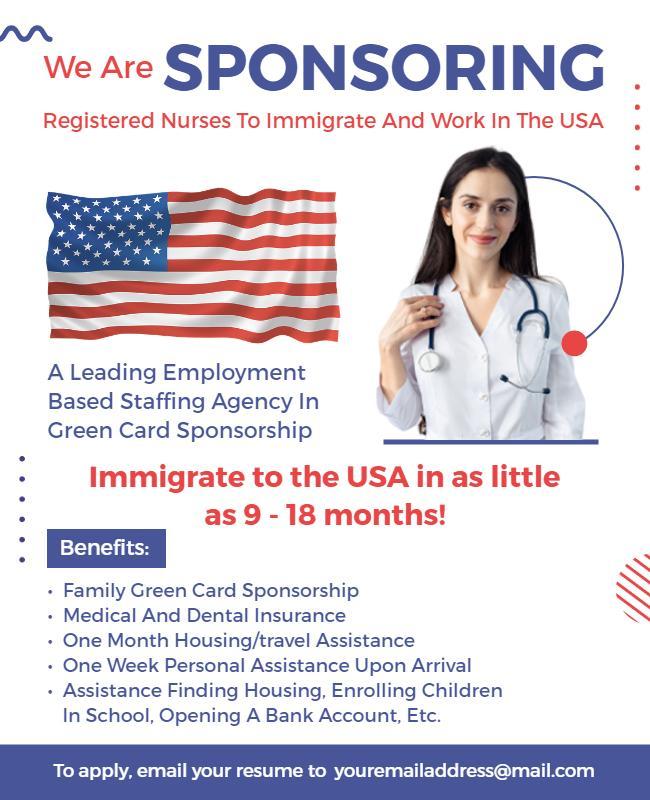 Registered Nurses Usa Immigration Sponsorship Flyer Template