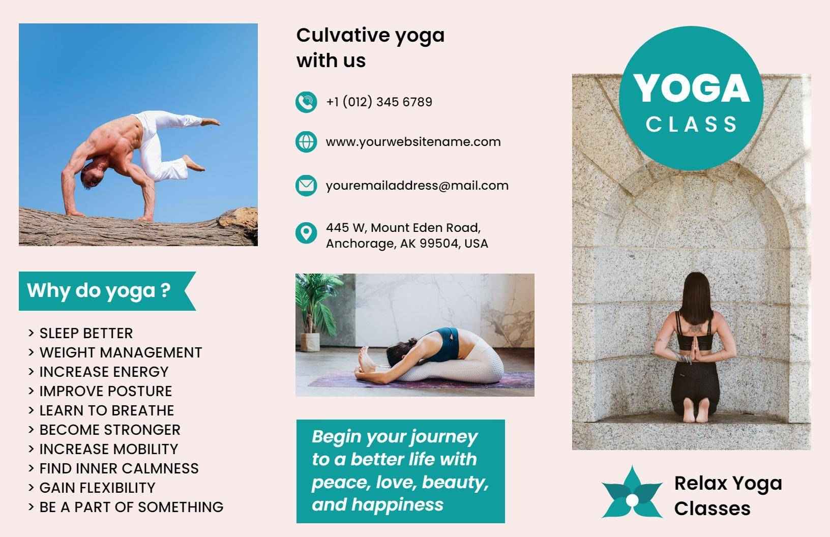 Relax Yoga Class Wellness and Mindfulness Brochure Template
