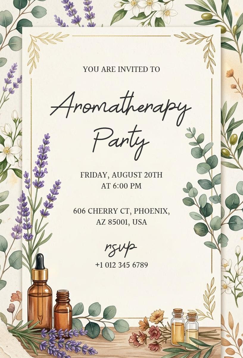 Relaxing Aromatherapy Wellness Gathering Party Invitation Template