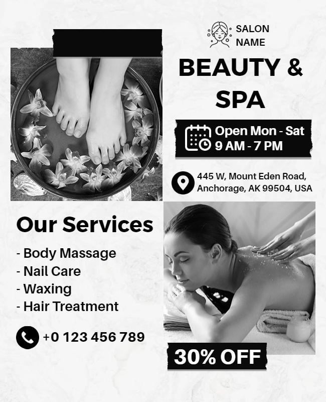 Stylish Monochrome Beauty and Spa Promotion Flyer Template