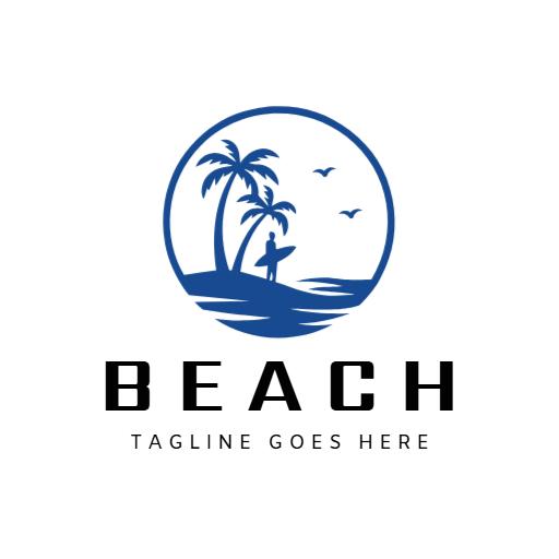 Relaxing Blue Ocean Scene with Palm Trees Beach Logo Template