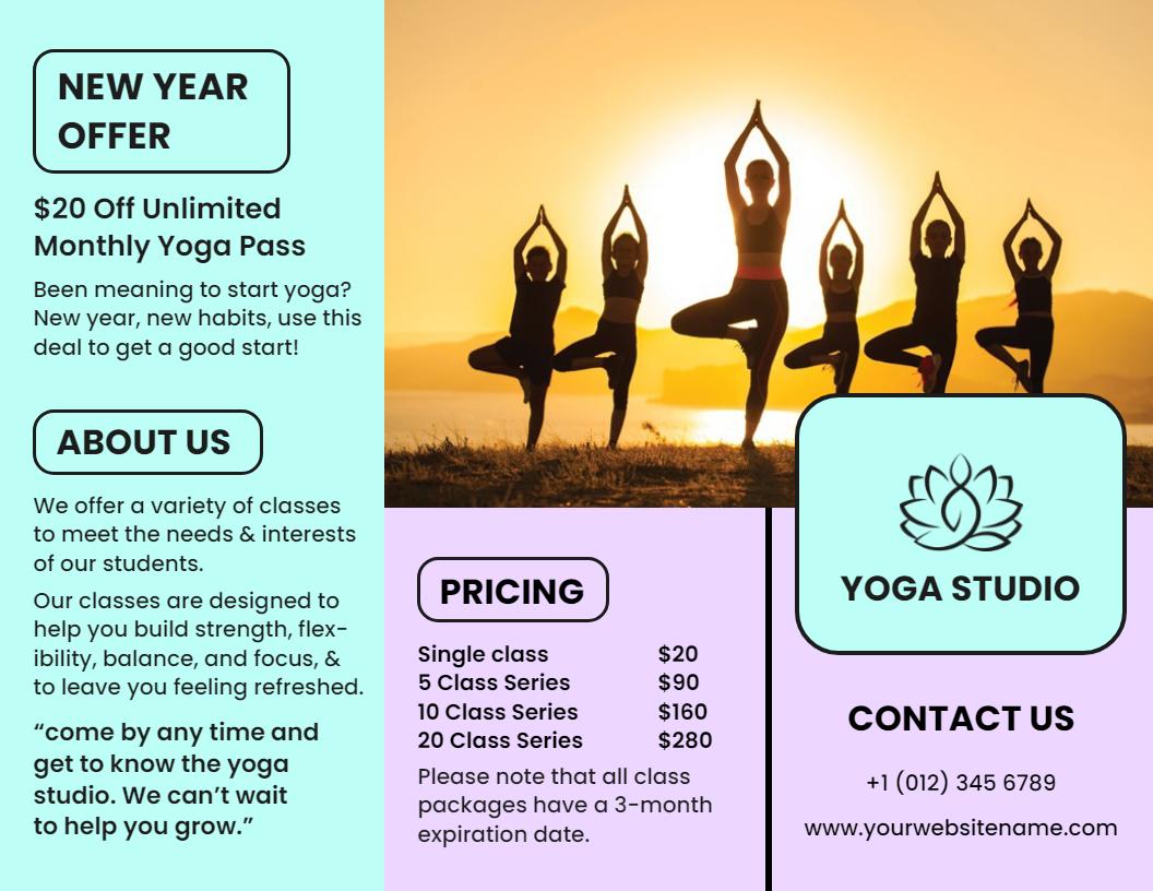 Relaxing Green Yoga Class Pass and Pricing Brochure Template