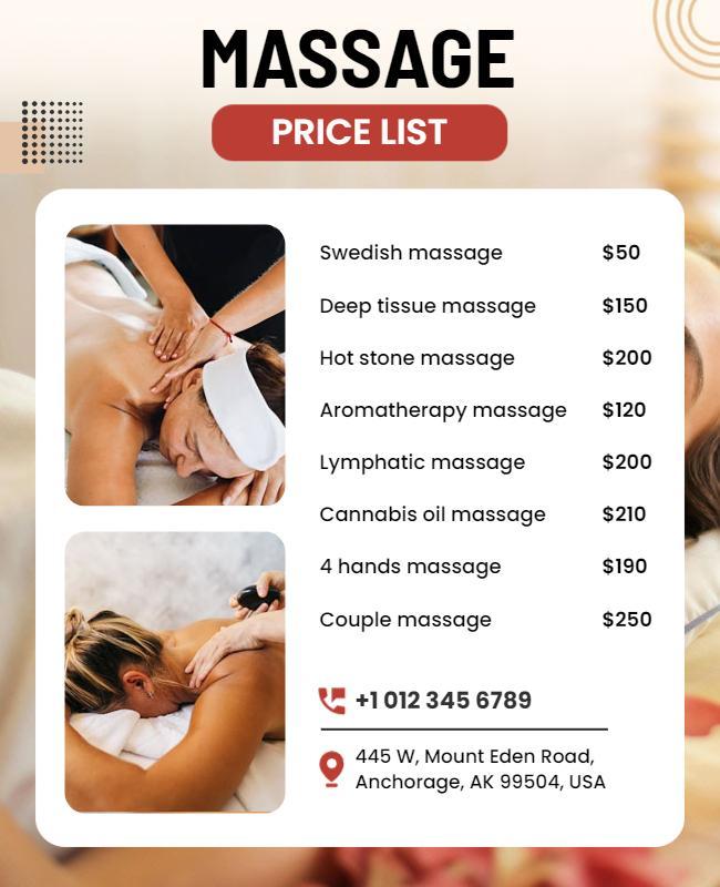 Relaxing Massage Services Price List Flyer Template