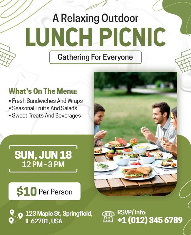 Relaxing Outdoor Lunch Picnic Gathering Flyer Template