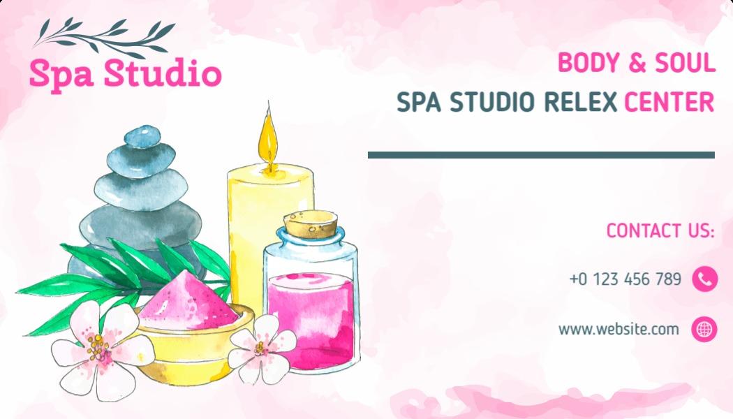 Relaxing Pink Watercolor Spa Treatment Business Card Template