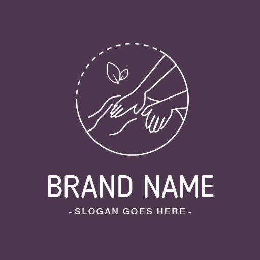 Relaxing Purple Hands and Nature Elements Massage Logo Template