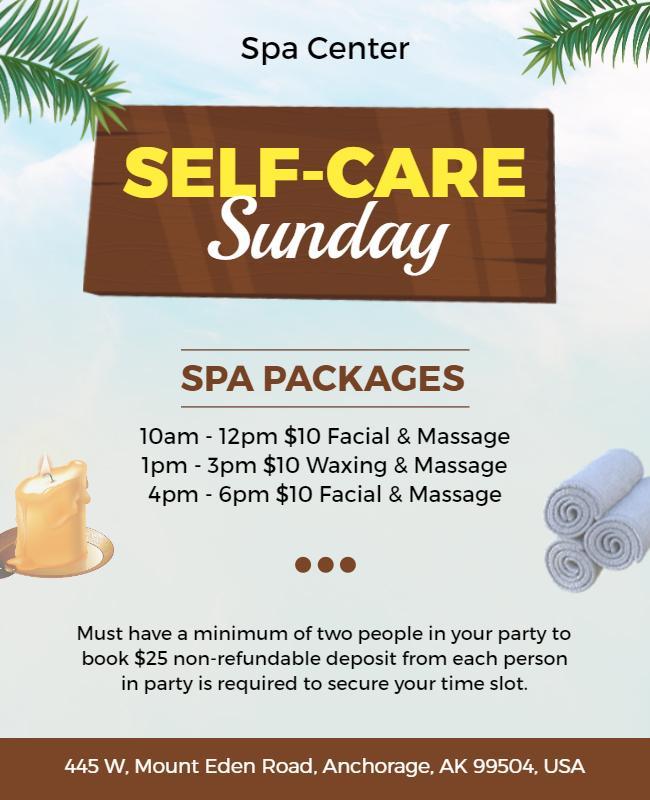 Relaxing Self Care Sunday Spa Packages Flyer Template