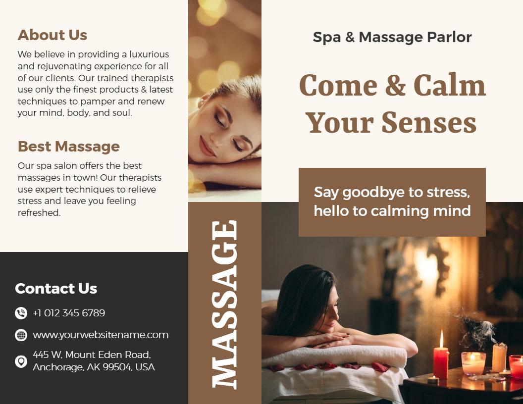 Relaxing Spa and Massage Therapy Services Brochure Template