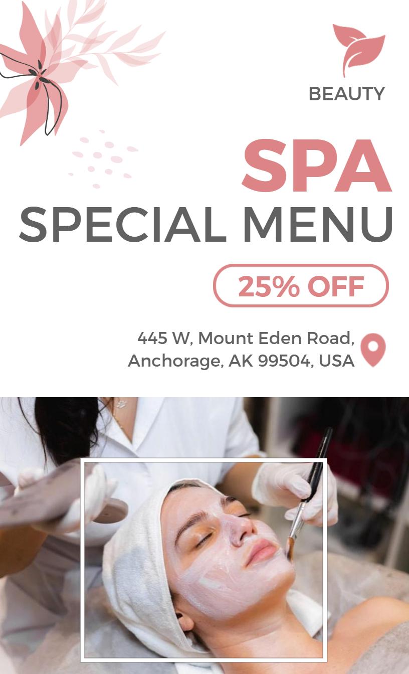 Relaxing Spa Special Services Menu Template