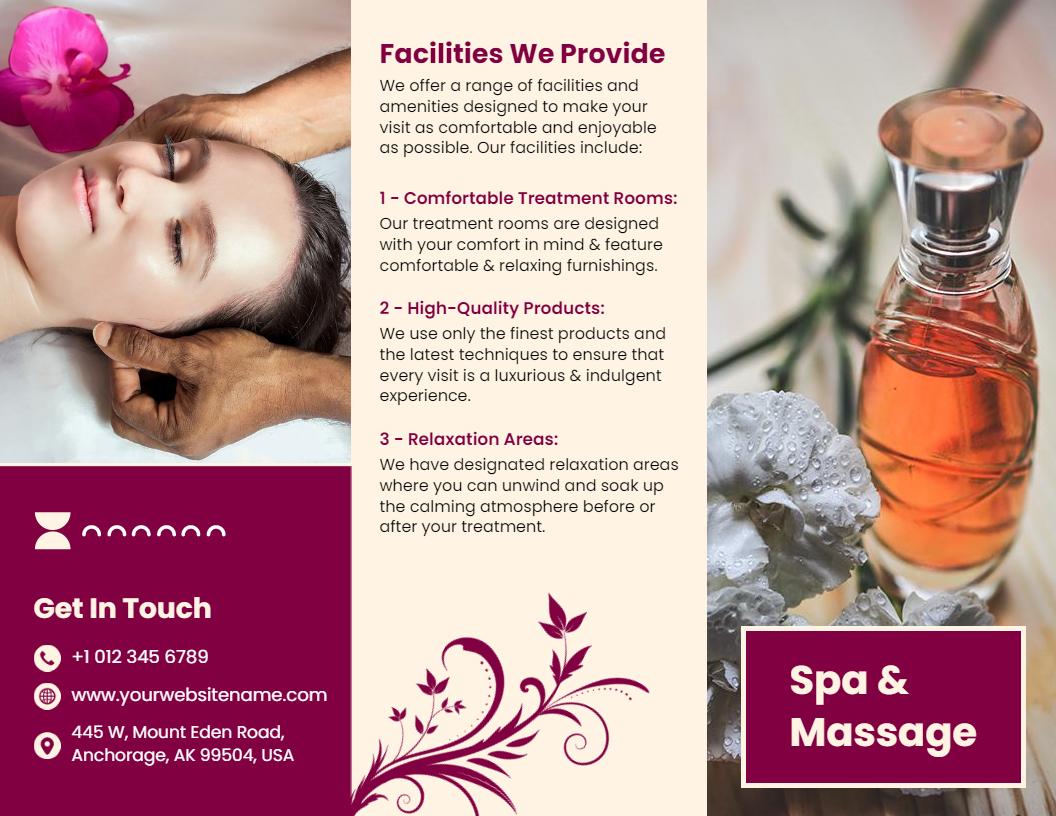 Relaxing Spa Treatment and Wellness Services Brochure Template