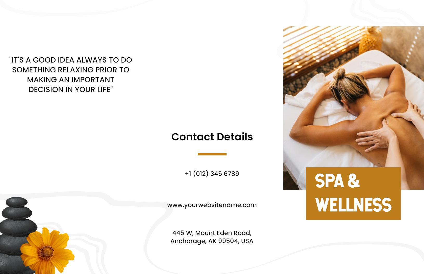 Relaxing Spa Wellness Back Neck and Shoulder Massage Brochure Template