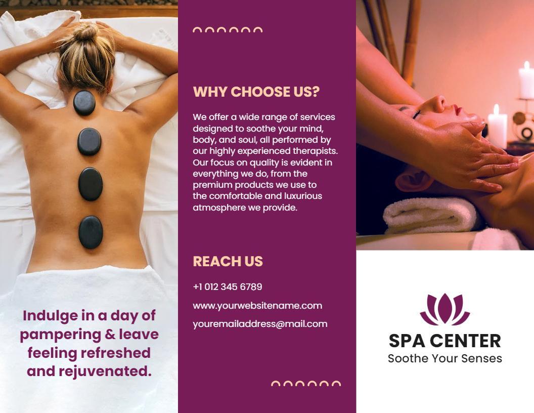 Relaxing Spa Wellness Services and Rejuvenation Brochure Template