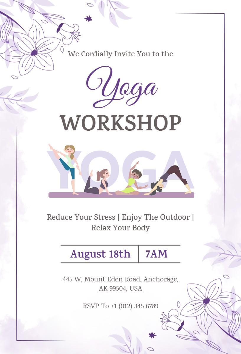 Relaxing Yoga Stress Relief Outdoor Workshop Invitation Template