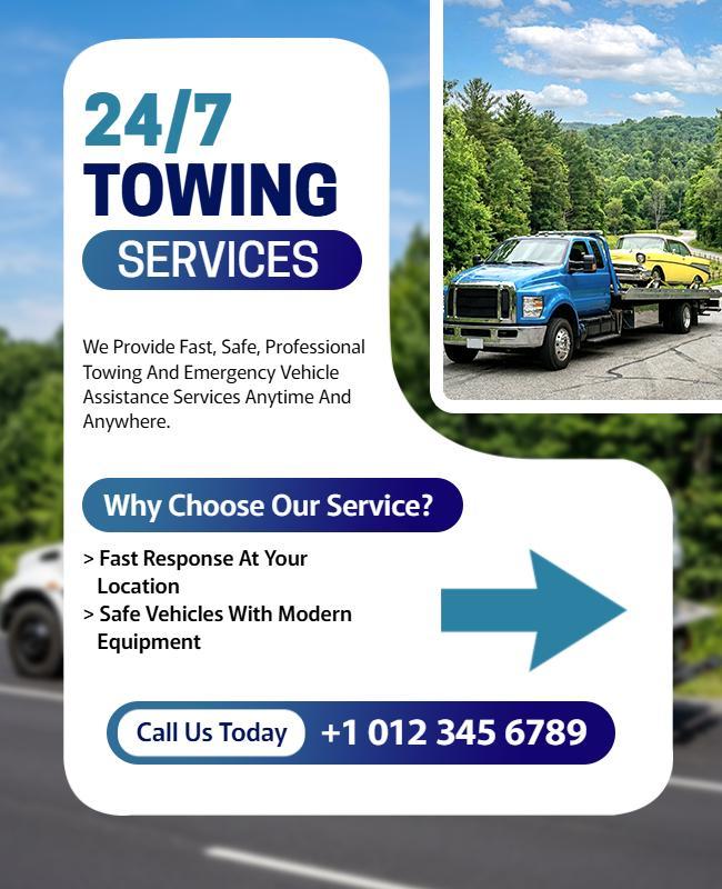 Reliable 24/7 Towing Service Information Poster Template